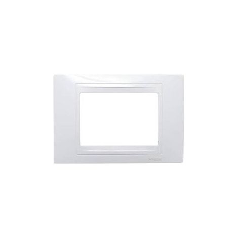 Plaque de finition 1 poste horizontal 3 modules blanche liseré blanc pour appareillage mural série UNICA