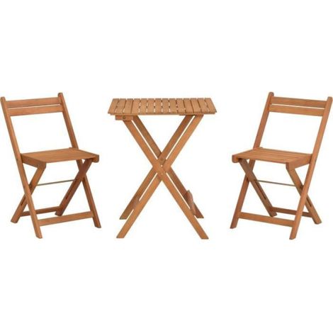 Set bistrot en bois d'acacia FSC - Composé d'une table carrée et de 2 chaises pliables (1/5)