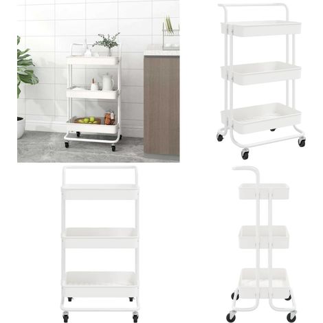 Chariot de cuisine 3 niveaux Blanc 42x35x85 cm Fer et ABS - Chariot De Cuisine - Chariot Multifonctionnel - Rangement Cuisine - Organisation Intérieur - Chariot Sur Roulettes - Home & Living (1/5)