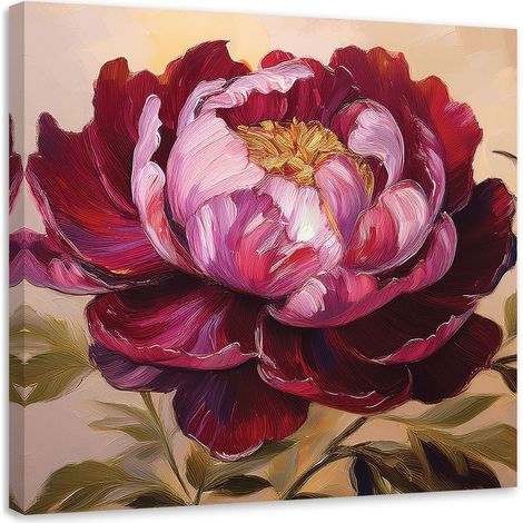 Tableau déco Fleur Pivoine Rouge Peinte 60x60 (1/5)
