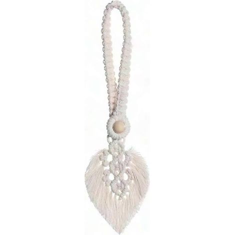 Attache-rideaux bohèmes en coton tissé main avec pompons feuille, décoration intérieure beige pour voilages et rideaux (1/5)