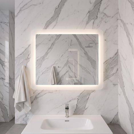 Specchio da Bagno con LED Rettangolare con Bordo Illuminato Touch -70x90 cm