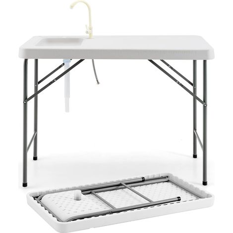 Goplus – Table de camping pliable avec évier profond et robinet rotatif 360° – Charge 150 kg – Dimensions 115 x 59 x 94 cm – Matériau PEHD et fer (1/5)
