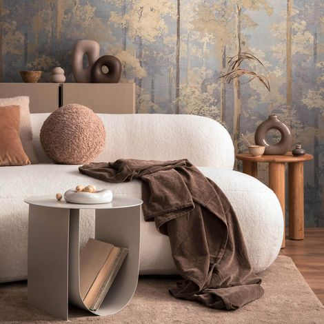 Photo wallpaper wall Profhome 791447 hot embossed non-woven wallpaper slightly textured with forest motif matt beige sand yellow pastel blue 1,59 m x 2,8 m
