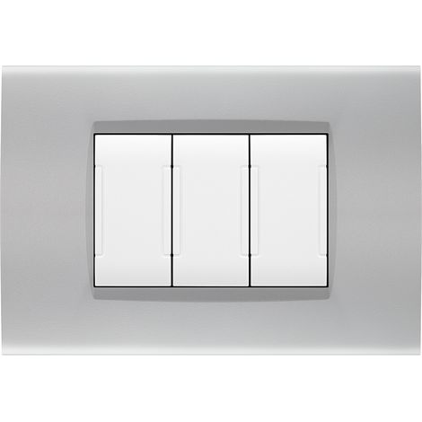 Placche compatibili con Bticino LIVING LIGHT placca 3 4 7 moduli vari colori per supporti LN4703 e N4703  ST03 - 7 Posti - Silver