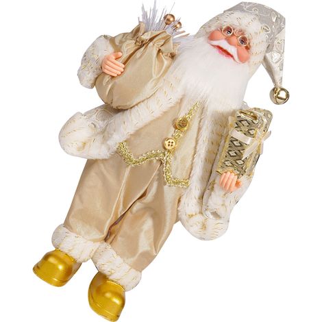 Poupée St Nicolas en tissu 32 cm déco Noël debout pour salon cheminée centre de table vitrine figurine ornement doré (1/4)