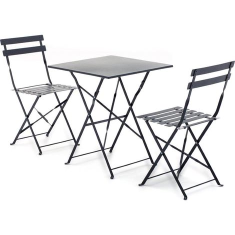 SET BISTROT COMPOSTO DA TAVOLO 60X60 E 2 SEDIE PIEGHEVOLI COLORE GRIGIO METALLO
