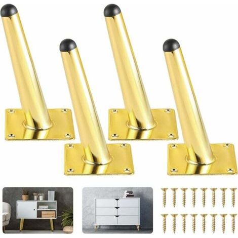 Lot de 4 pieds de meubles dorés de 15,2 cm en laiton - Pieds de comptoir obliques coniques pour canapé, comptoir, bibliothèque, table de chevet, commode, chaise, (1/5)