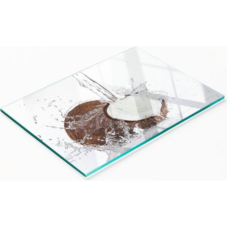 Tabla de cocina de vidrio duradera y elegante con estampado de coco, 80x52 cm. (1/5)
