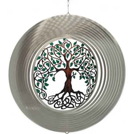 Suspension Éolienne Rotative Décorative Arbre de Vie en Acier Inoxydable Argenté Ø 30 cm - PANGIVO