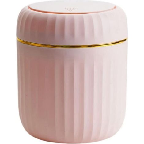 Cestino da ufficio rosa con coperchio a scatto: in plastica leggera, compatto, 2 litri, ideale per ufficio o bagno.
