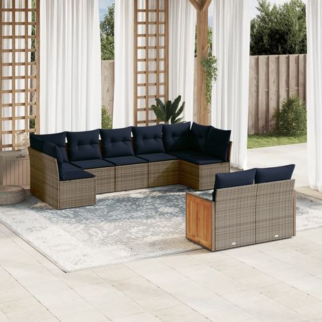 9-teiliges Gartensofa-Set mit Kissen, grau, Polyrattan (1/5)