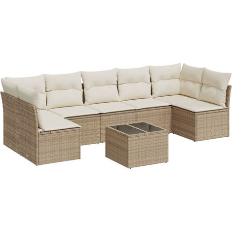 Salon de jardin avec coussins 8 pcs beige résine tressée (1/3)