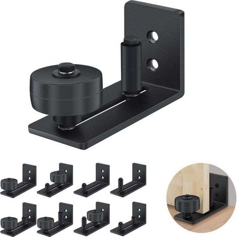 1pcs Guide de Porte Coulissante Robuste en Acier-au Carbone Noir-Rouleau Rglable-Systme de Fixation Murale (1/4)
