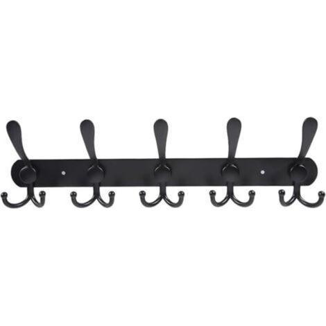 (Black) Wall-mounted coat rack – 5 matching hooks, sturdy, stainless steel, metal coat rack for clothes, towels, handbags, bathrobes, bathroom entrance (1/5)