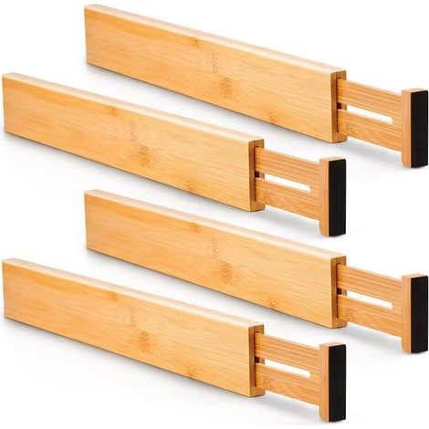 Séparateur de tiroir ajustable en bambou (45,5-55,4 cm) - Organisateur de tiroir pour cuisine, buffet, salle de bain, chambre, bureau pour bébé (lot de 4) - Système d'organisation