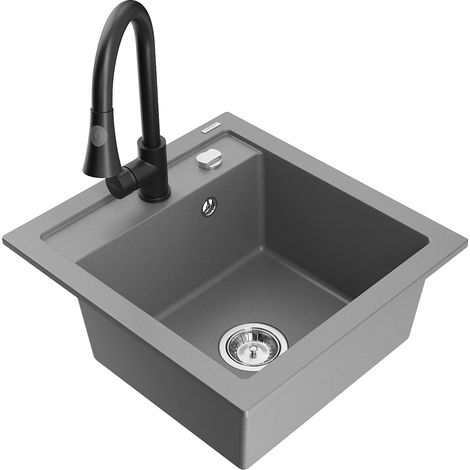 Mexen Vito fregadero de granito de 1 seno con grifo de cocina Elia, gris - 6503-71-670101-70 (1/5)
