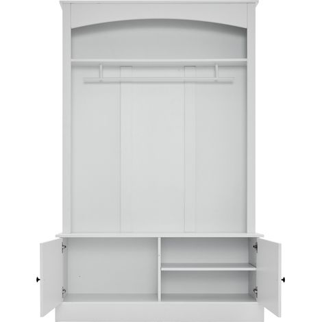 Armario recibidor con perchero, banco zapatero y estantes ajustables 120x40x190 cm blanco HOMVRA (1/5)