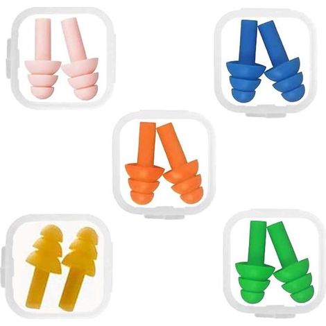 Tappi per le orecchie in silicone, 5 paia di tappi per dormire, riutilizzabili, adatti anche per nuotare, per lavoro, studio e luoghi rumorosi. (1/4)