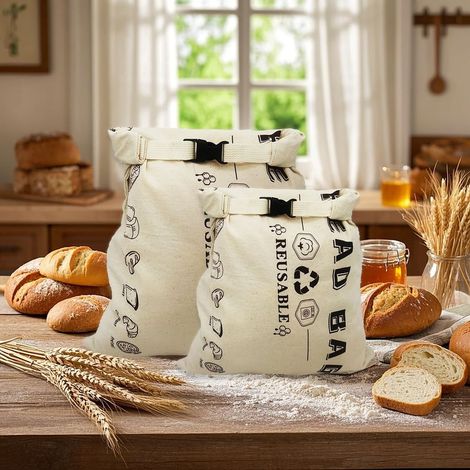 Lot de 2 sacs à pain en cire d'abeille Sacs de conservation pour pain carrés en tissu réutilisables avec fermeture par clip