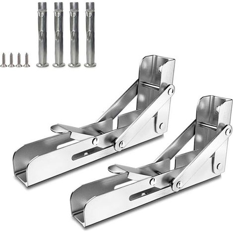 2 Pliable Équerre pour Etagere Mural,économiser de l'espace,Support étagères avec vis d'expansion en Acier Inoxydable,150 mm,Tablette Pliante Console pour Charges Lourdes (1/4)
