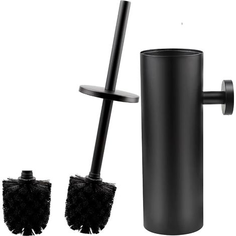 Toilet Brush with Replacement and Glue Container in Stainless Steel Wall Mounted Holder Lid Long Handle Bathroom Accessories Matte Black (1/4)