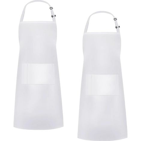 Lot de 2 Tablier de Cuisine Femme Homme,Chef Tablier Barbecue avec 2 Poches,Réglable Tabliers Serveur Restauration,Boulanger Tabliers de Barman Patisserie pour Café, Jardinage, Bistro-Blanc (1/5)