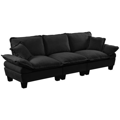 Canapé en chenille – Canapé modulable trois places (avec accoudoirs incurvés) – Canapé confortable, conçu pour les petits appartements et les chambres – Noir (1/4)