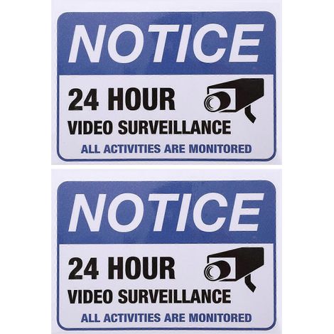 Lot de 2 emblèmes de voiture, autocollants de surveillance vidéo 24h/24, autocollant d'avertissement adhésif pour caméra de sécurité-17X12CM-Blue