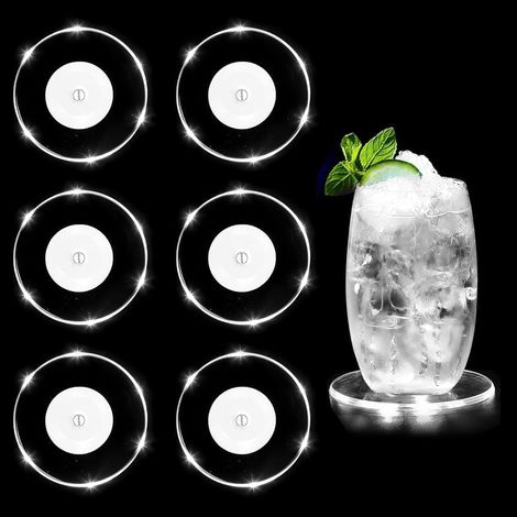 LED-Untersetzer, 6er-Set leuchtende, wasserfeste Untersetzer für Bierflaschen, Cocktails, Partys, Hochzeiten, Bars, Weihnachten, Zuhause (rund) (1/5)