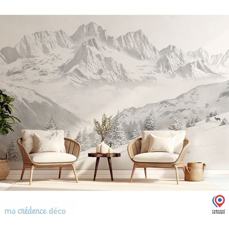 Papier peint : Forêt scandinave - Intissé - L.300 x H.280 cm - Vert blanc (1/3)