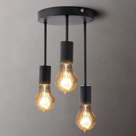 Lámpara de techo vintage de metal de 3 luces con casquillo E27 estilo retro – Lámpara colgante industrial antigua para sala de estar o cocina. (1/5)