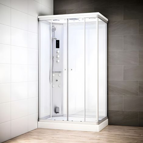 Cabine hammam 120 x 80 SILVER Blanc rectangulaire gauche (accès façade)