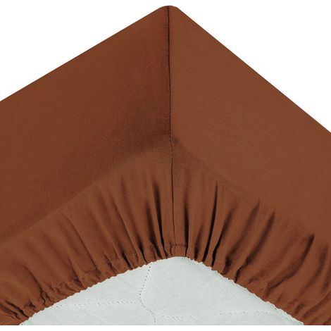 Atmosphera – Drap housse 90x190cm en coton terracotta – Hauteur de bonnet 30cm – 57 fils/cm² pour confort quotidien (1/2)