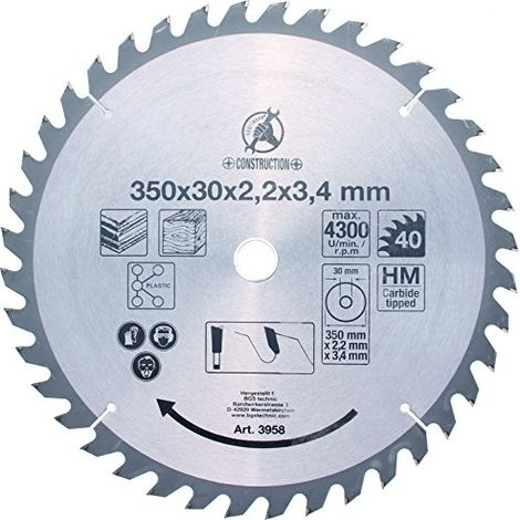 Lame de scie circulaire en métal dur Ø 350 x 30 x 3,4 mm 40 dents BGS Do it yourself (1/3)