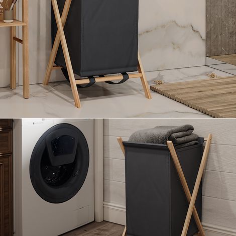 Cesto para la ropa sucia Bruno, Gris, 40 x 64 cm, Vicco