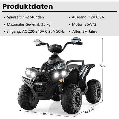 Quad eléctrico para niños de 12 V con música, bocina y luces LED