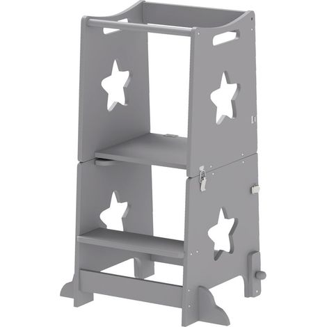Échelle Montessori convertible en table et chaise avec barre de sécurité, en bois, 60 x 44,5 x 86 cm, gris (1/5)