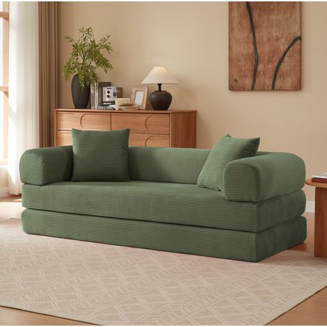Divano letto modulare verde in schiuma con struttura stabile e senza montaggio (1/5)