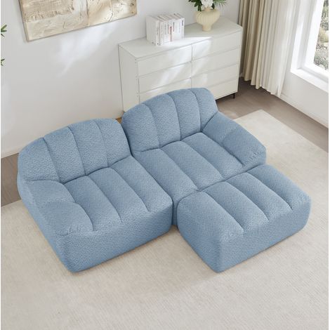 Canape d'angle modulaire 2 places avec ottoman bleu OKMYHOME (1/5)