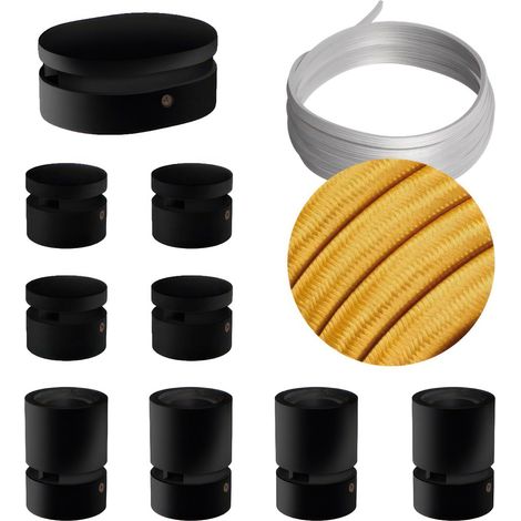 Sistema Filé Symmetric Kit - con cavo di 5 m per catenaria e 9 componenti in legno verniciato nero per interni