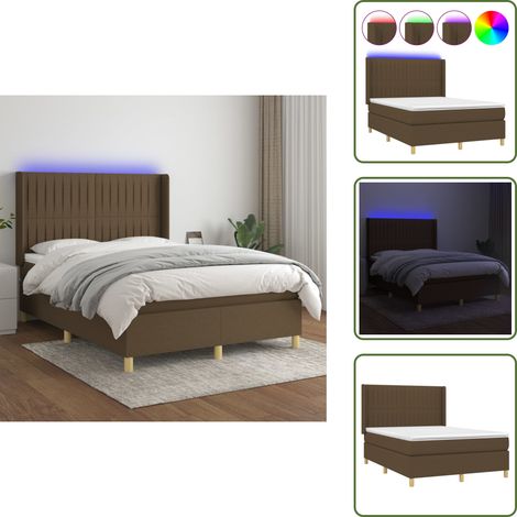 Boxspringbett mit Matratze & LED Dunkelbraun 140x190 cm Stoff - Boxspringbett - Doppelbett - Lattenrost - Bettsofa - Schlafsystem (1/5)