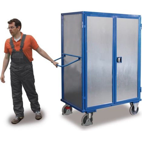VARIOfit Etagenwagen fest verschweißt 1.045 x 685 mm Stahlblechwände 4 Etagenböden Doppelflügeltür mit Drehgriff-Verschluss (1/4)