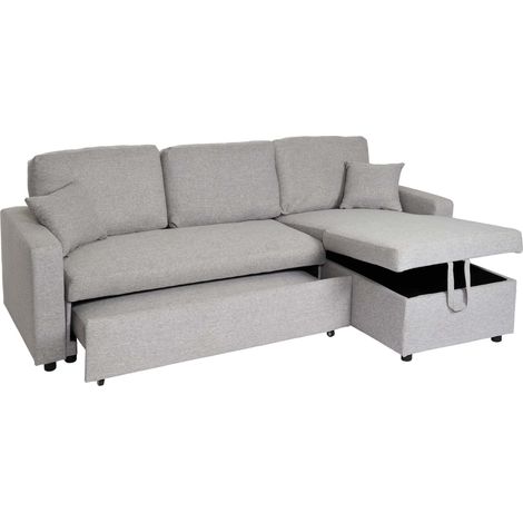 Divano letto angolare contenitore con penisola sofà reclinabile HHG-309 legno tessuto grigio