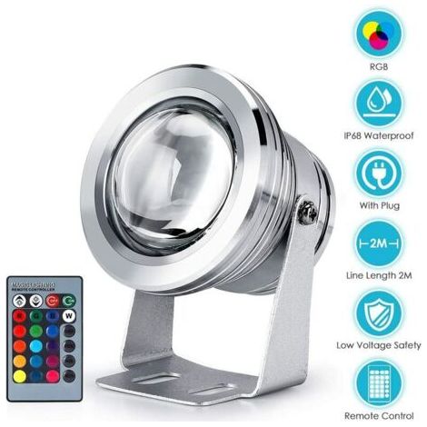 RGB-LED-Unterwasserleuchte, 10 W, silberne konvexe Linse (1/4)