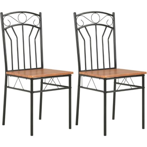 Chaise de salle à manger bois foncé et métal noir Wave - Lot de 2 (1/5)