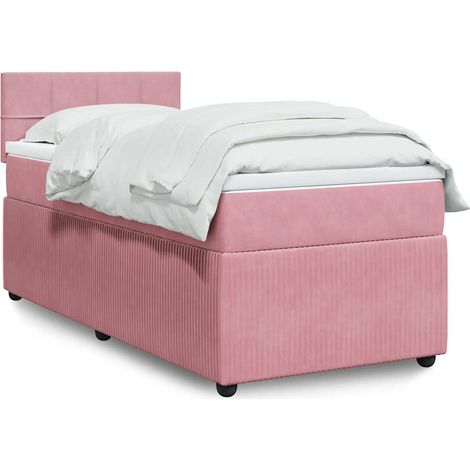 Cama box spring con colchón terciopelo rosa 90x200 cm