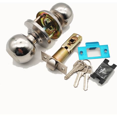 Poignée De Porte Ronde En Métal Argenté - Serrure À Cylindre Avec Clés Et Vis De Fixation - Lot De 2 (1/5)
