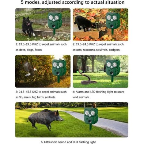 Répulsif Ultrasonique - Détecteur PIR 120° Portée 10 M - Énergie Solaire Et USB - IP65 - Pour Chats Chiens Lapins Renards - 1 Pièce (1/4)