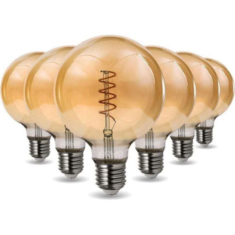 Paquete de 6 bombillas LED E27, XU, filamento ámbar G95, decoración vintage. Producto de alta calidad, larga vida útil, ahorro de energía, sin rayos UV, cumple con CE/RoHS - KZQ (1/4)
